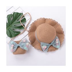 Babyhug Straw Hat With Bow & Purse - Cream