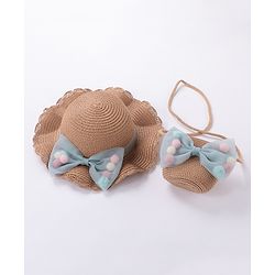 Babyhug Straw Hat With Bow & Purse - Cream