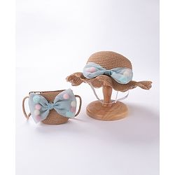 Babyhug Straw Hat With Bow & Purse - Cream