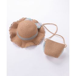 Babyhug Straw Hat With Bow & Purse - Cream