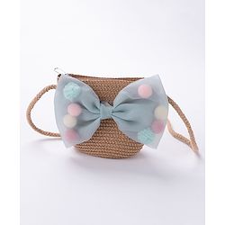 Babyhug Straw Hat With Bow & Purse - Cream