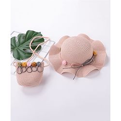 Babyhug Straw Hat With Pom Pom Applique & Purse - Pink