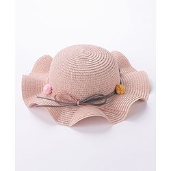 Babyhug Straw Hat With Pom Pom Applique & Purse - Pink