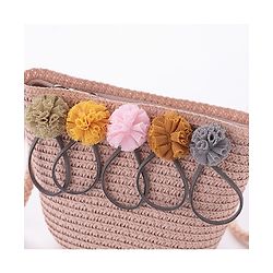 Babyhug Straw Hat With Pom Pom Applique & Purse - Pink