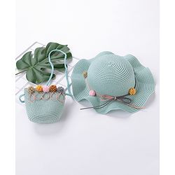 Babyhug Straw Hat With Pom Pom Applique & Purse - Pink
