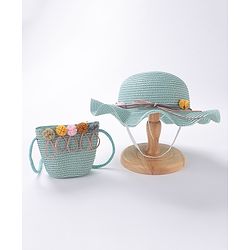 Babyhug Straw Hat With Pom Pom Applique & Purse - Pink