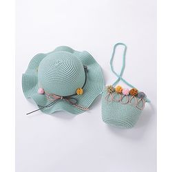 Babyhug Straw Hat With Pom Pom Applique & Purse - Pink