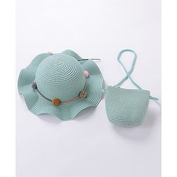 Babyhug Straw Hat With Pom Pom Applique & Purse - Pink