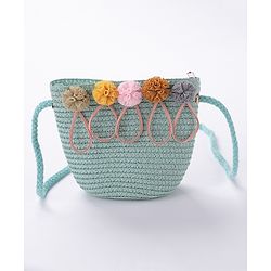 Babyhug Straw Hat With Pom Pom Applique & Purse - Pink