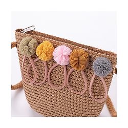 Babyhug Straw Hat With Pom Pom Applique & Purse - Pink