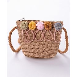 Babyhug Straw Hat With Pom Pom Applique & Purse - Pink