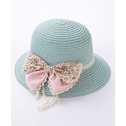 Babyhug Straw Hat With Bow & Purse - Mint Blue