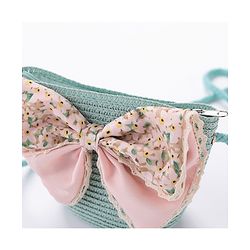 Babyhug Straw Hat With Bow & Purse - Mint Blue