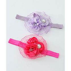 Babyhug Flower With Pearl Applique Headbands Pack Of 2  - Dark Pink & Purple