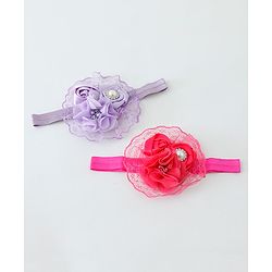 Babyhug Flower With Pearl Applique Headbands Pack Of 2  - Dark Pink & Purple
