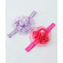 Babyhug Flower With Pearl Applique Headbands Pack Of 2  - Dark Pink & Purple