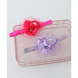 Babyhug Flower With Pearl Applique Headbands Pack Of 2  - Dark Pink & Purple