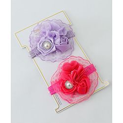 Babyhug Flower With Pearl Applique Headbands Pack Of 2  - Dark Pink & Purple