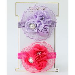 Babyhug Flower With Pearl Applique Headbands Pack Of 2  - Dark Pink & Purple