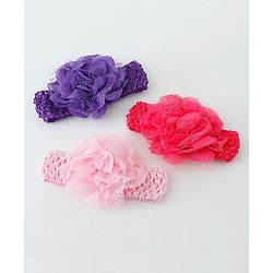 Babyhug Net Flower Applique Headbands Pack Of 3 - Multicolor
