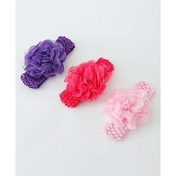 Babyhug Net Flower Applique Headbands Pack Of 3 - Multicolor