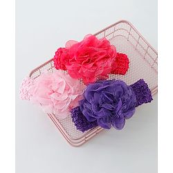 Babyhug Net Flower Applique Headbands Pack Of 3 - Multicolor