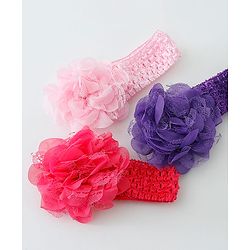 Babyhug Net Flower Applique Headbands Pack Of 3 - Multicolor
