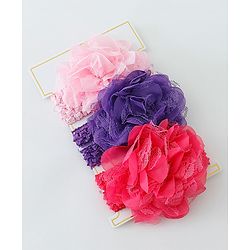 Babyhug Net Flower Applique Headbands Pack Of 3 - Multicolor