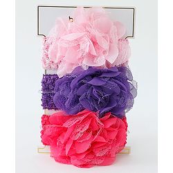 Babyhug Net Flower Applique Headbands Pack Of 3 - Multicolor