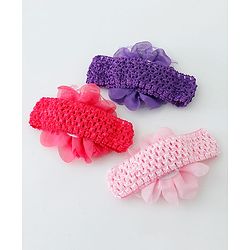 Babyhug Net Flower Applique Headbands Pack Of 3 - Multicolor