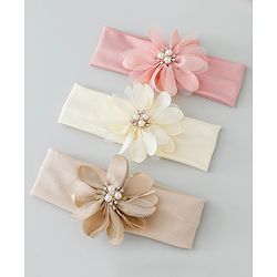 Babyhug Headbands with Flower Applique Free Size Pack of 3 - Peach & White