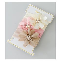 Babyhug Headbands with Flower Applique Free Size Pack of 3 - Peach & White