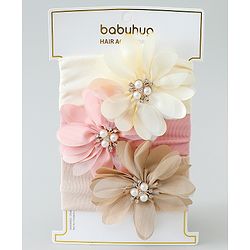 Babyhug Headbands with Flower Applique Free Size Pack of 3 - Peach & White