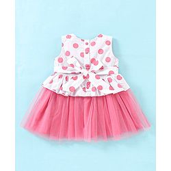 Babyhug 100% Cotton Woven Sleeveless Frock With Head Band Polka Dot Print - Peach