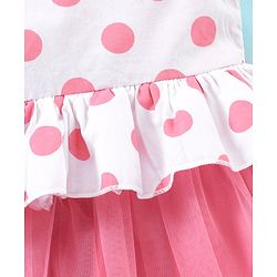 Babyhug 100% Cotton Woven Sleeveless Frock With Head Band Polka Dot Print - Peach