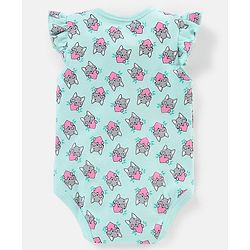Babyhug 100% Cotton Frill Sleeves Kitty Print Onesies Pack Of 5 - Pink Purple & Green