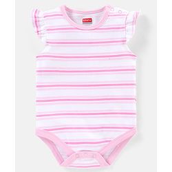 Babyhug 100% Cotton Frill Sleeves Kitty Print Onesies Pack Of 5 - Pink Purple & Green