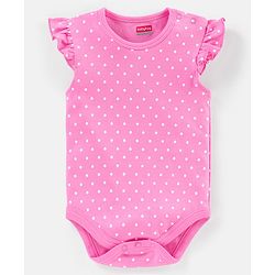 Babyhug 100% Cotton Frill Sleeves Kitty Print Onesies Pack Of 5 - Pink Purple & Green