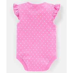 Babyhug 100% Cotton Frill Sleeves Kitty Print Onesies Pack Of 5 - Pink Purple & Green