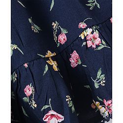 Babyhug 100% Viscose Rayon Singlet Cold Shoulder Floral Print Frock - Navy Blue