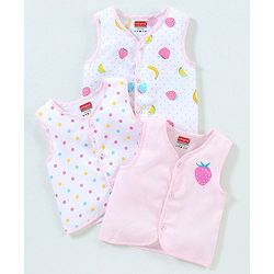 Babyhug 100% Cotton Woven Sleeveless Jhabla Polka Dot Print Pack Of 3 - Pink & White