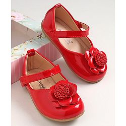Cute Walk by Babyhug Velcro Closure Bellies With Flower Applique- Red