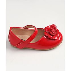 Cute Walk by Babyhug Velcro Closure Bellies With Flower Applique- Red