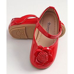 Cute Walk by Babyhug Velcro Closure Bellies With Flower Applique- Red