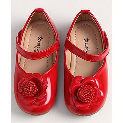 Cute Walk by Babyhug Velcro Closure Bellies With Flower Applique- Red