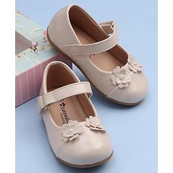 Cute Walk by Babyhug Velcro Closure Bellies With Flower Applique- Beige