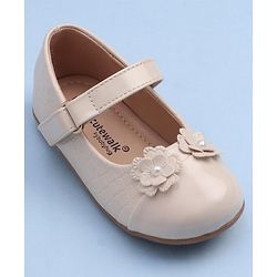 Cute Walk by Babyhug Velcro Closure Bellies With Flower Applique- Beige