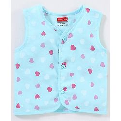 Babyhug 100% Cotton Woven Sleeveless Jhabla Heart Print Pack Of 3 - White & Blue