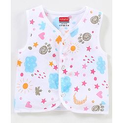 Babyhug 100% Cotton Woven Sleeveless Jhabla Heart Print Pack Of 3 - White & Blue