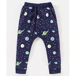 Babyhug Cotton Full Length Diaper Leggings Space & Stripes Print Pack of 3- Blue & Green